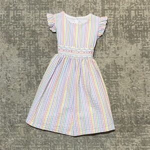 Girls Bonnie Jean Pastel Stripe Smocked Waist Dress, size 5.